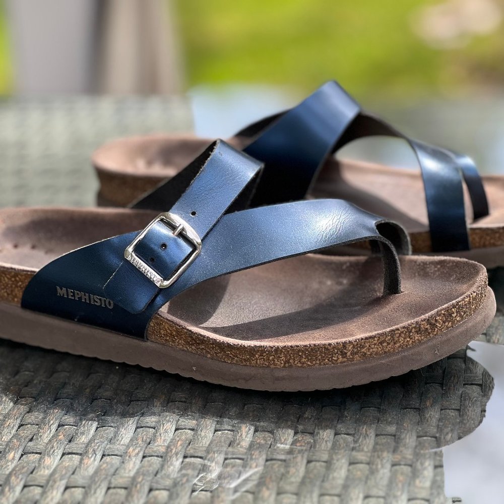 Mephisto Helen Blue Metallic Leather / Cork Sandal